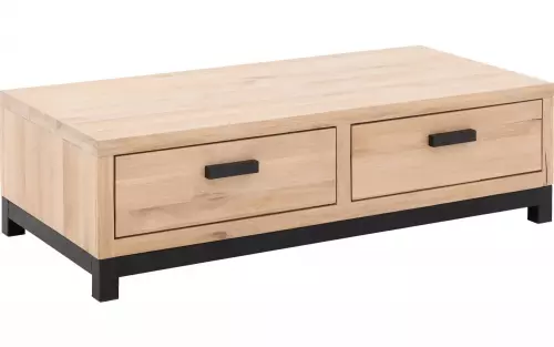 Goossens Salontafel Sans rechthoekig, hout eiken blank, urban industrieel, 135 x 38 x 65 cm