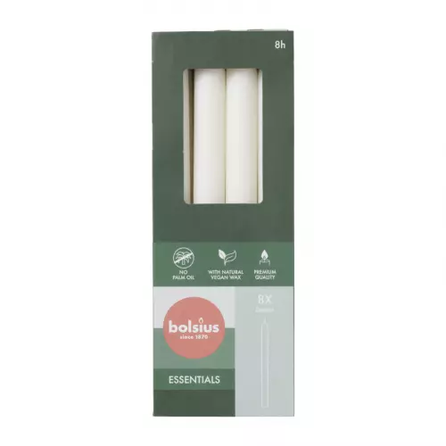 Dinerkaarsen Bolsius box wit - set van 8 - ø2x23 cm