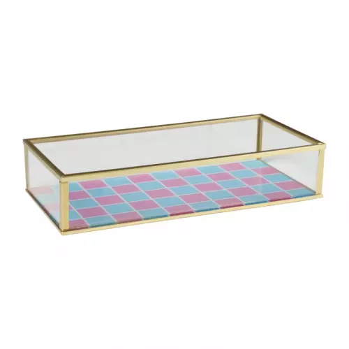 Tray goud met blokjes klein - goud/roze/blauw