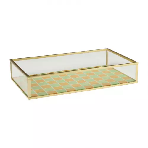 Tray goud met blokjes groot - goud/oranje/groen