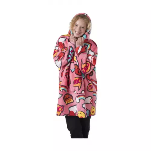 Oversized hoodie smiley/lips - one size - polyester