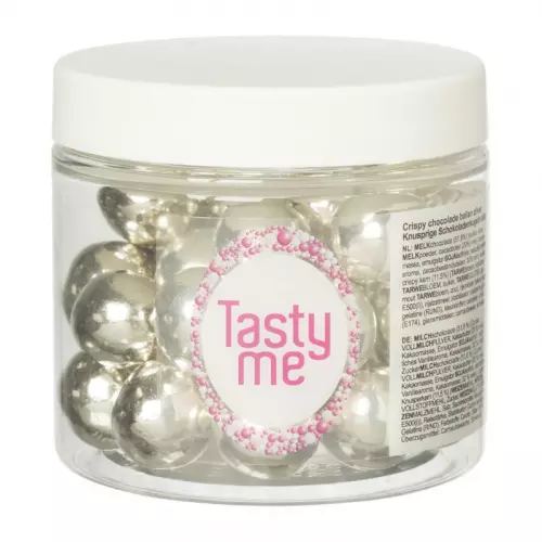 Tasty Me cripsy chocolade ballen - zilver - 100 gram