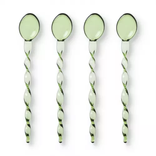 Theelepels groen - glas - set van 4