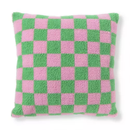 Kussen geblokt - roze/groen - 45x45 cm