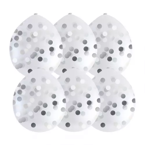 Ballonnen confetti - zilver - set van 6