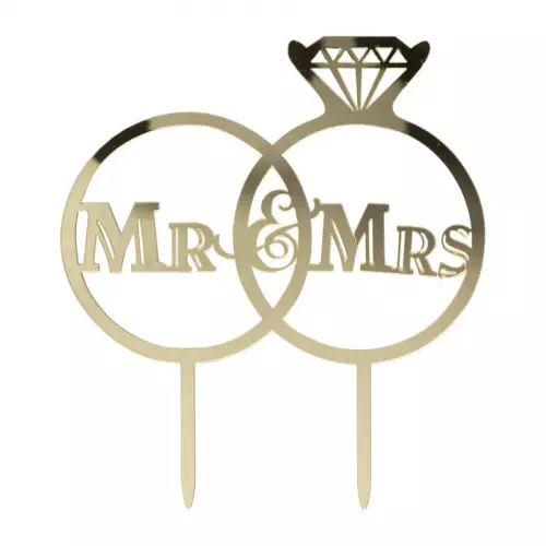 Cake topper Mr & Mrs - goud