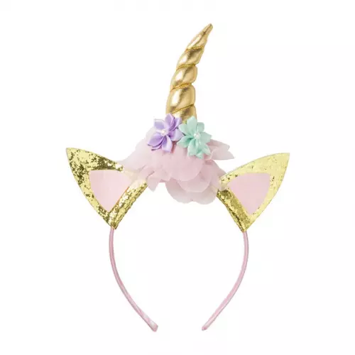 Unicorn diadeem - goudkleurig/roze - 11x17.5 cm