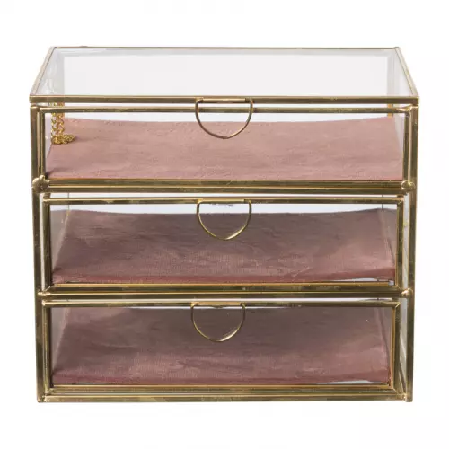 Sieradendoos met 3 lades - goud/roze - 18x12x15 cm