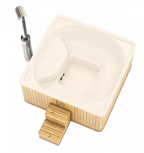 Houtgestookte hottub Intern - vierkant - 5-6 personen - Wit